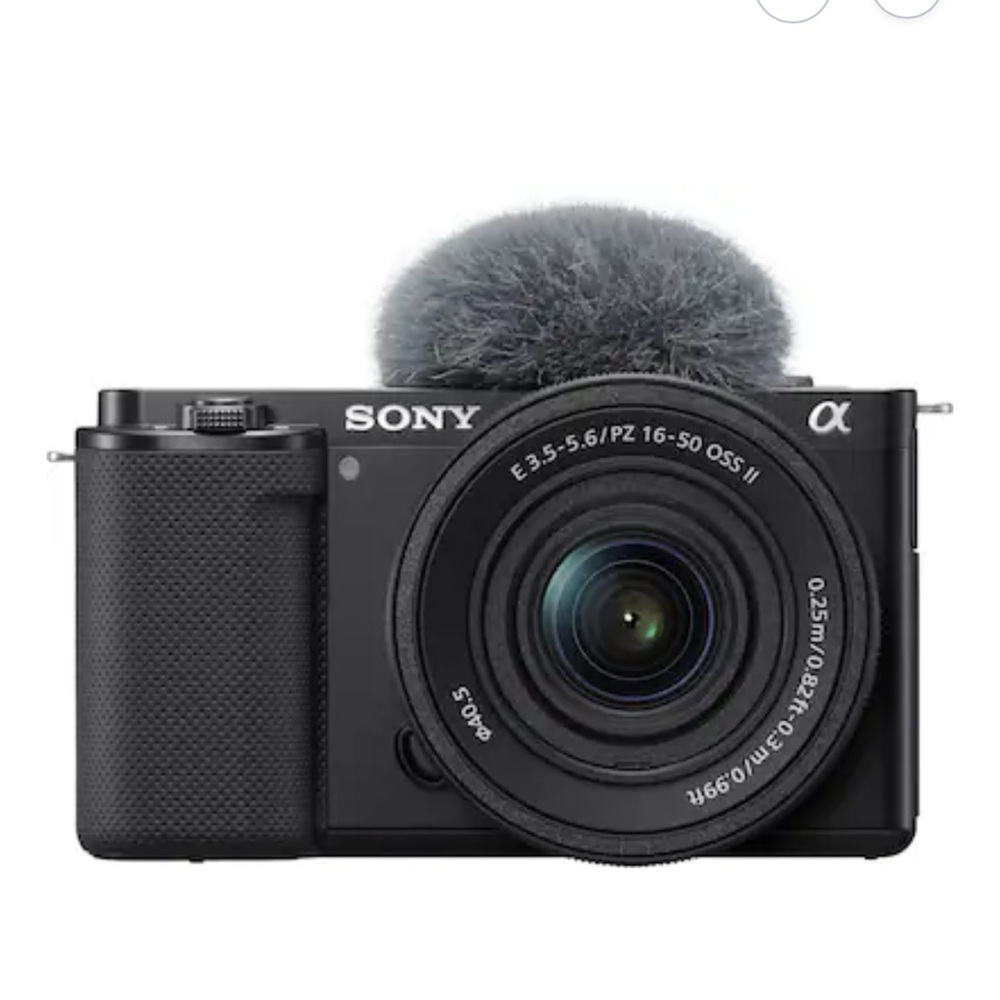 Sony Alpha ZVE10 APS-C content creator Camera in Black with Lens and Wind Muff